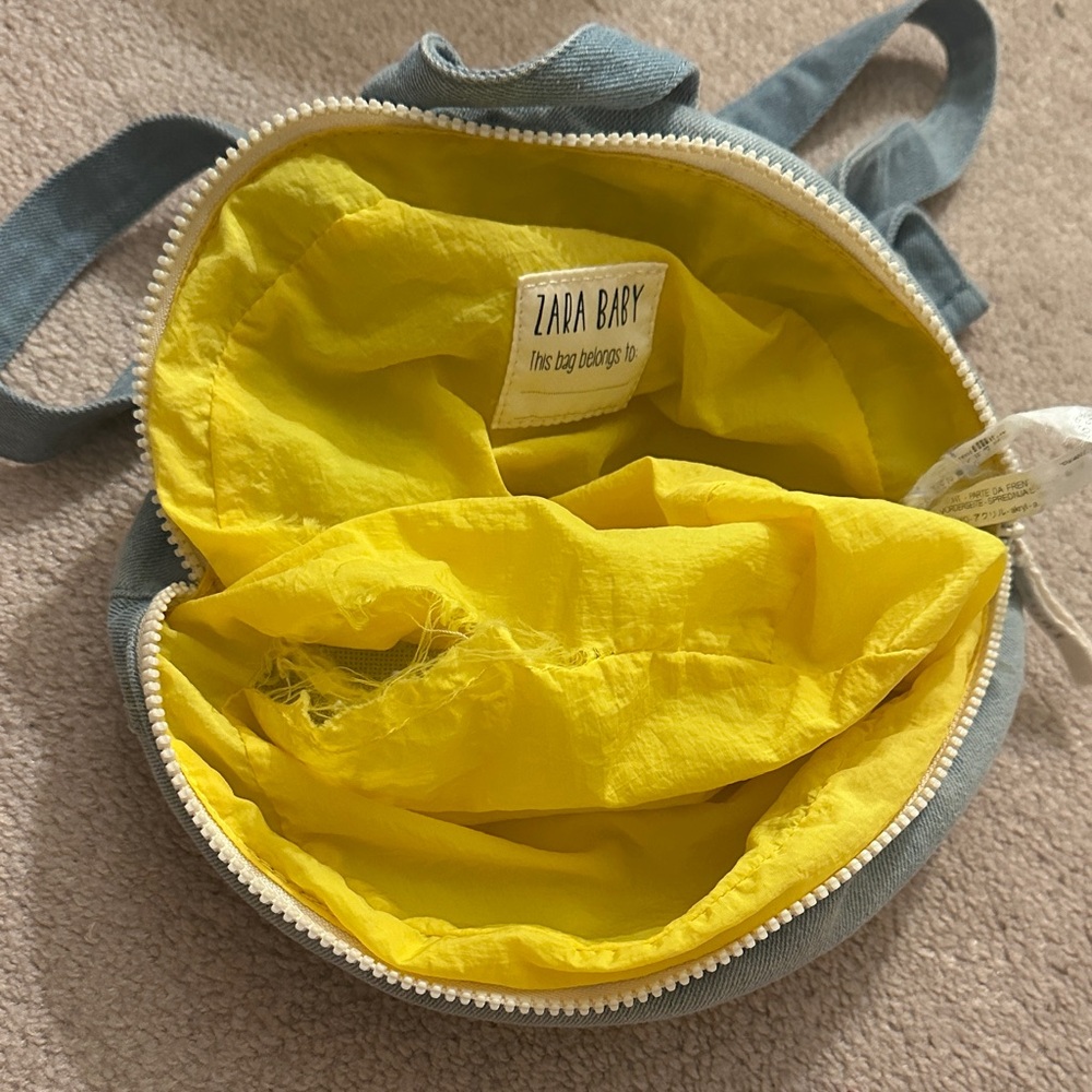 Zara Baby Smiley Face Denim Backpack - Yellow and Gray - Picture 8 of 8